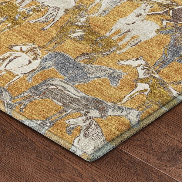 Mayfield Premium Machine Washable Abstract AMF2520 Gold 10 ft. x 14 ft. Area Rug