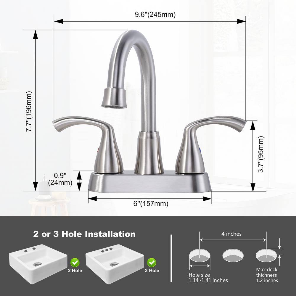 Brushed Nickel Double Handle High Arc Bathroom Faucet with Pop-Up Drain