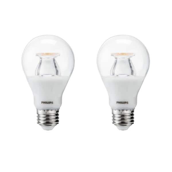 Philips 60-Watt Equivalent A19 Dimmable with Warm Glow Dimming Effect Energy Saving LED Light Bulb Soft White (2700K) (2-Pack)