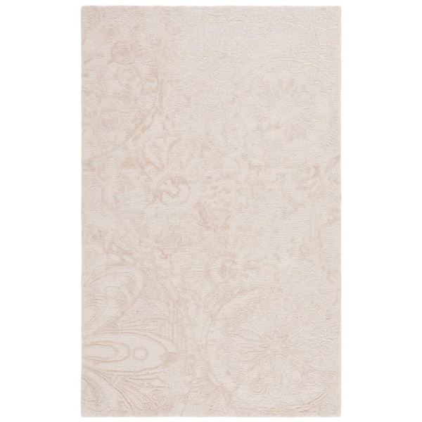 Abstract 5 ft. x 8 ft. Beige/Ivory Unitone Oversized Floral Area Rug