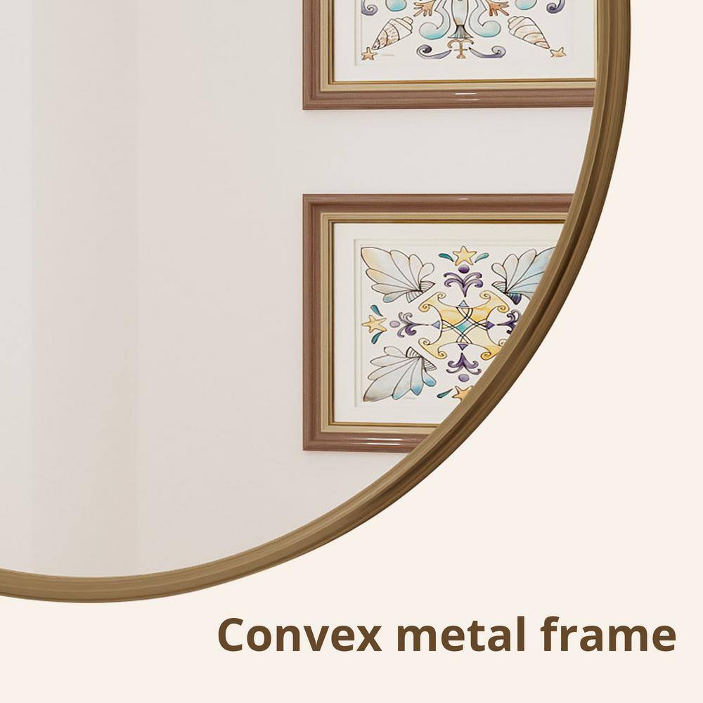36" Round Gold Metal Frame Baroque Wall Mirror