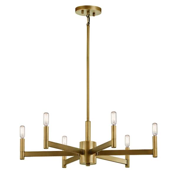 KICHLER Erzo 26 in. 6-Light Natural Brass Contemporary Candle Circle Chandelier for Dining Room