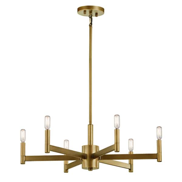 Erzo 26 in. 6-Light Natural Brass Contemporary Candle Circle Chandelier for Dining Room