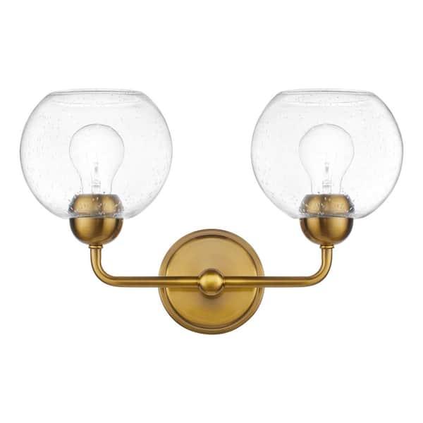 Home Decorators Collection Jill 16 in. 2-Light Gold Vanity Light with Seeded Glass Shade
