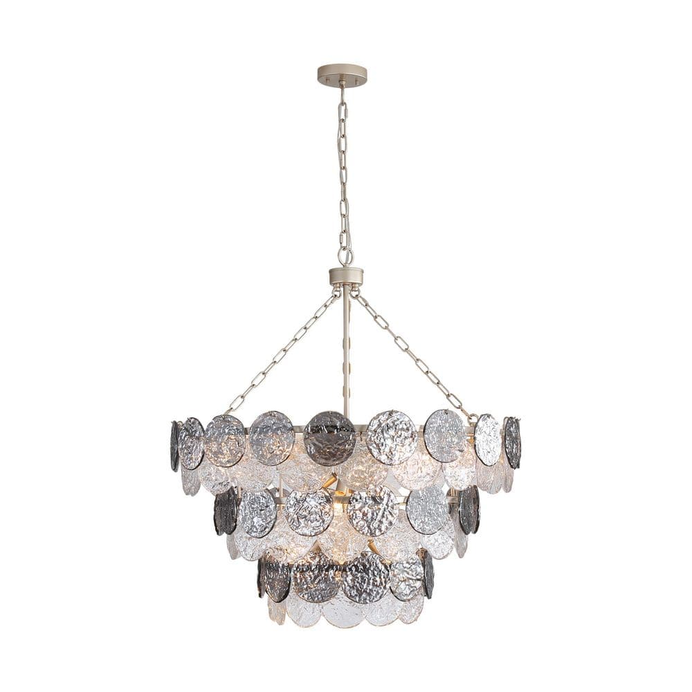 Cascada 780-Watt 13 Light Aegean Silver Statement Pendant Light with Smoke Plated Glass Shade, No Bulbs Included price history on PriceWatchPro