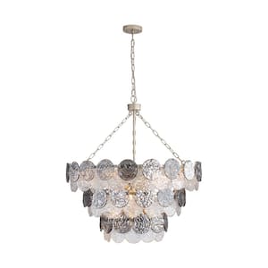 Cascada 780-Watt 13 Light Aegean Silver Statement Pendant Light with Smoke Plated Glass Shade, No Bulbs Included