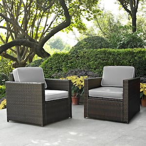 Palm Harbor 2-Piece Wicker Outdoor Seating Set with Grey Cushions - 2 Wicker Outdoor Chairs