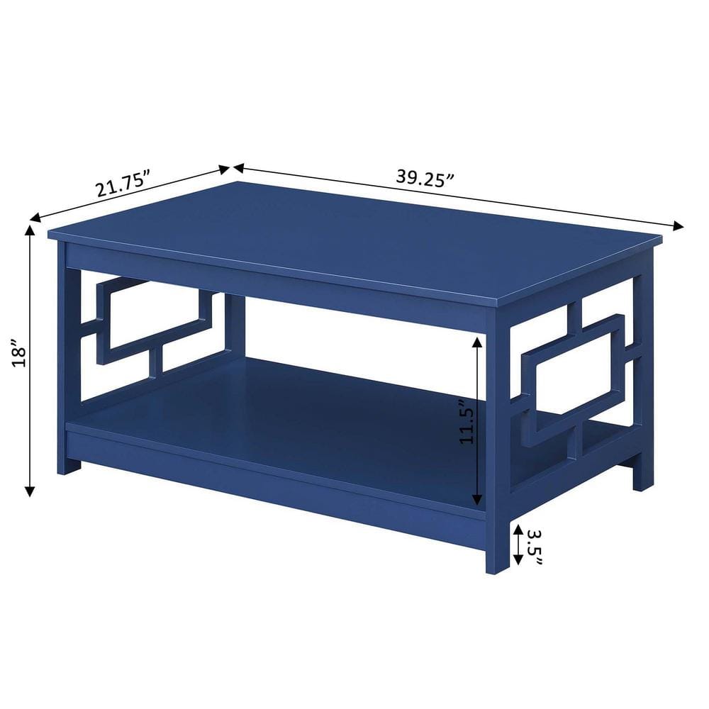 Symmetrical Square Cobalt Blue Wood Coffee Table with Shelf