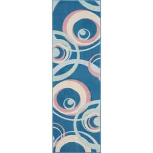 Grafix Blue Multi Colored 2 ft. x 8 ft. Modern Geometric Contemporary Kitchen Runner Area Rug