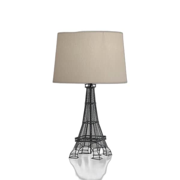 HomeRoots 25 in. White Industrial Integrated LED Bedside Table Lamp with White Fabric Shade