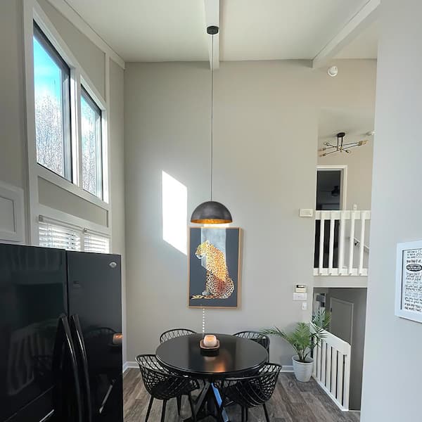 PCover 15 in.Dia Medium Lighting 1-Light Black Farmhouse Dome Pendant Light Industrial Gold Leaf Island Ceiling Light