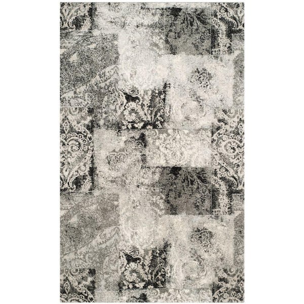 SAFAVIEH Retro Cream/Grey 8 ft. x 10 ft. Floral Area Rug