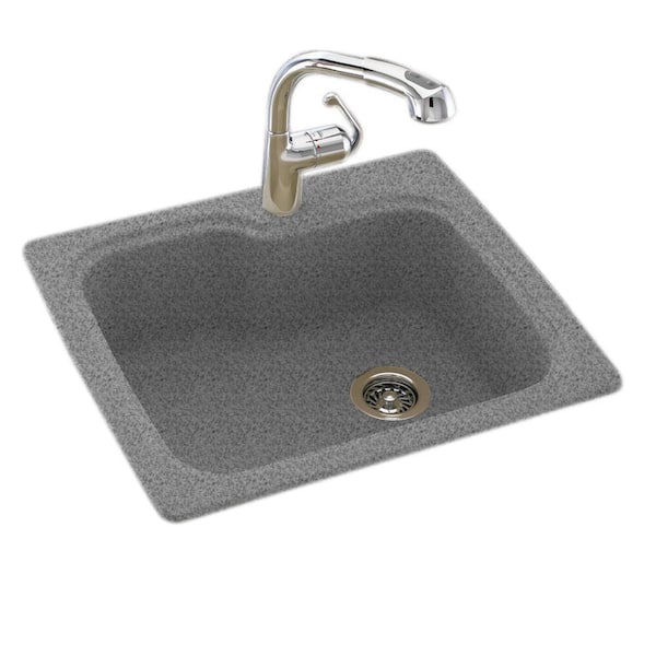 Swan Drop-In/Undermount Solid Surface 25 in. 1-Hole Single Bowl Kitchen Sink in Gray Granite
