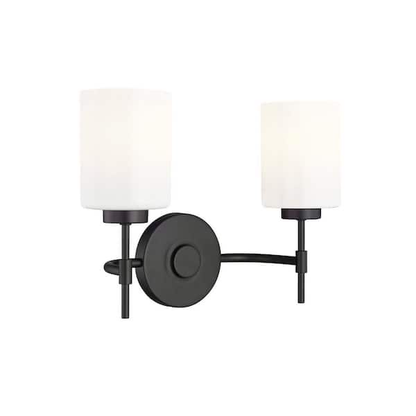 Keylee 15.5 in. 2-Light Matte Black Vanity Light with Opal White Glass