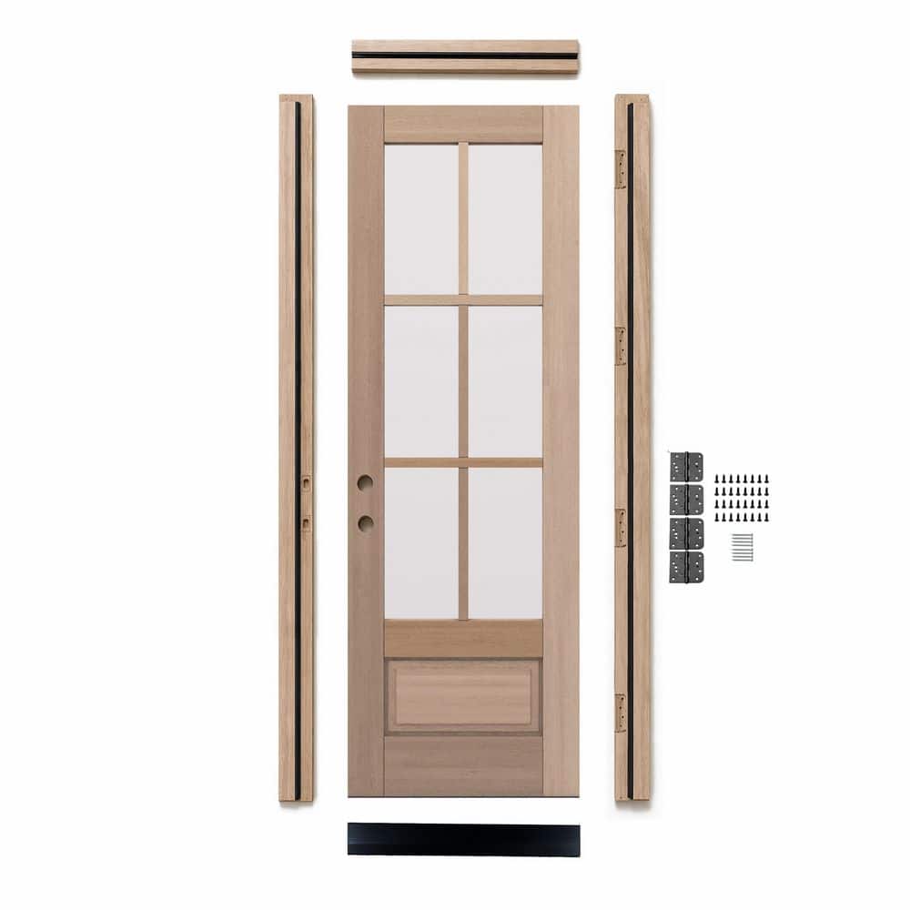 G7506 32 in. x 96 in. Right Inswing Mahogany Wood 6-Lite Clear Glass Single Front Door Kit with Quick Assemble Jamb price history on PriceWatchPro