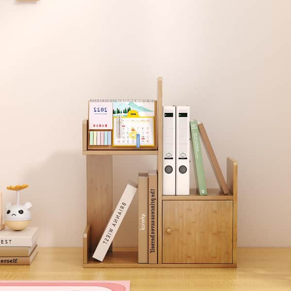 Beige 17 in. x 22 in. Wooden Desktop Organizer with Storage Cabinet, 4-Compartments Desktop Shelf for Home Office