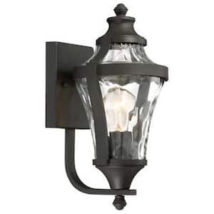 Libre Collection 1-Light Black Outdoor Wall Lantern Sconce with Clear Water Glass