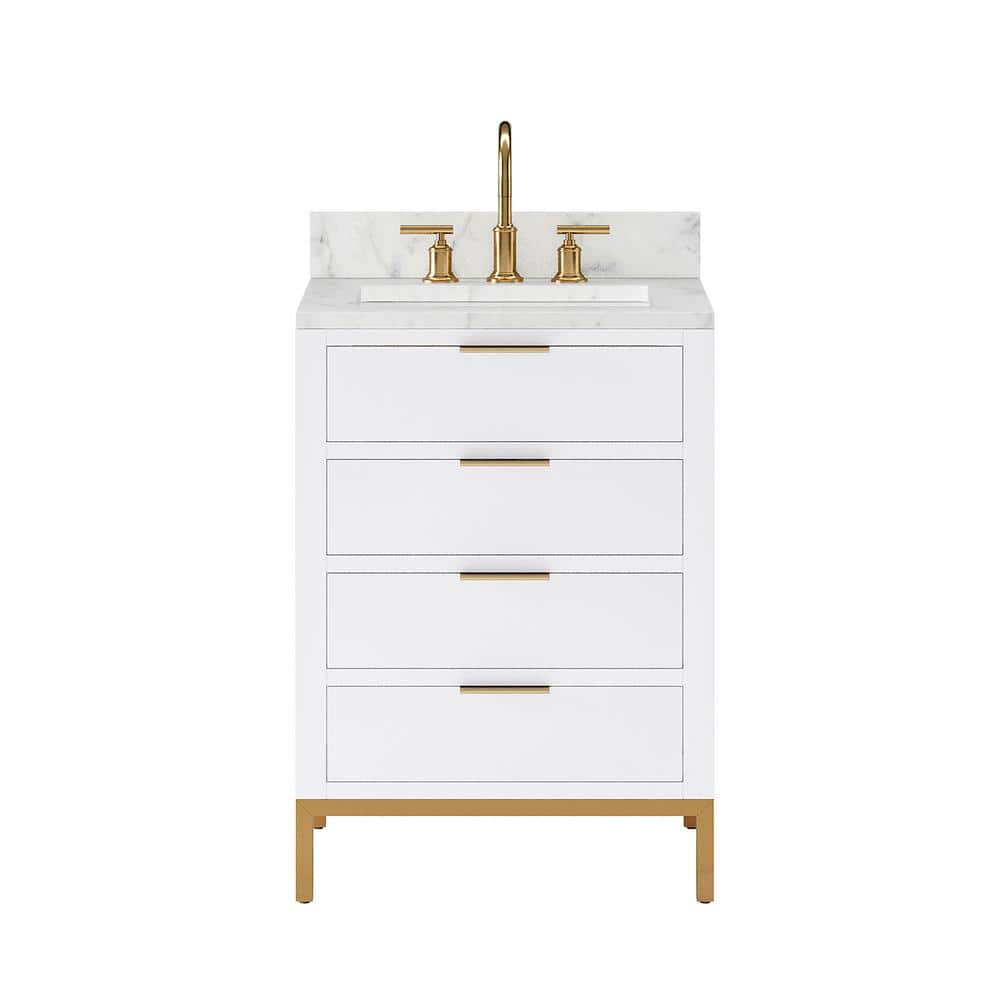 Pure White 24'' Single Sink Vanity with Carrara Marble Top