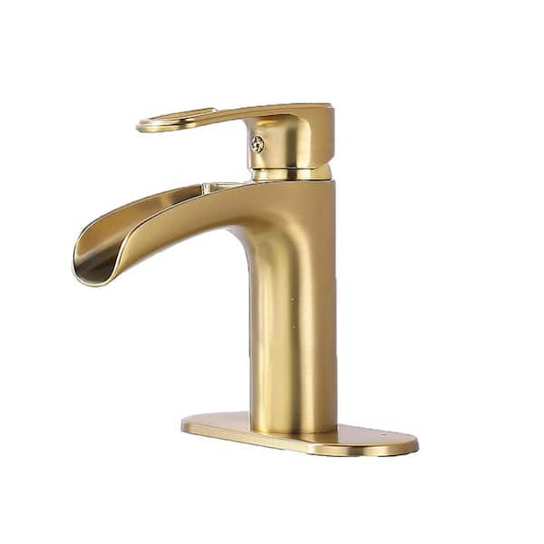 Single Handle Single Hole Bathroom Faucet with Deckplate Included in Brushed Gold