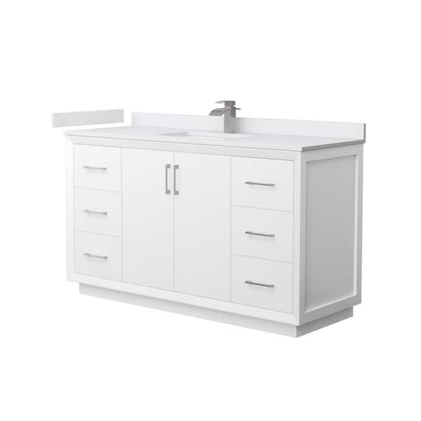 Wyndham Collection Strada 60 in. W x 22 in. D x 35 in. H Single Bath Vanity in White with White Cultured Marble Top