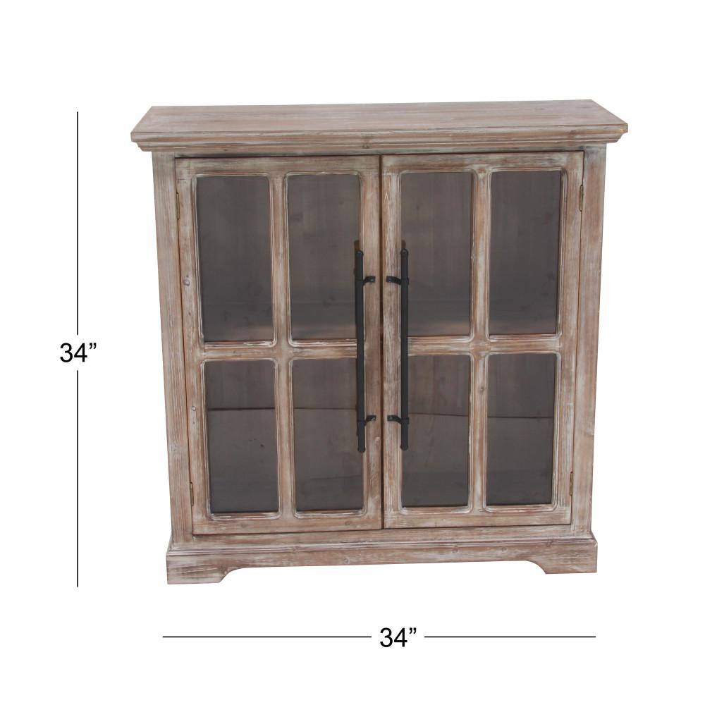 Weathered Brown Wood and Glass Farmhouse Accent Cabinet