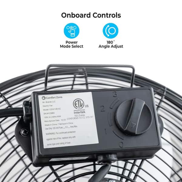 Comfort Zone 12 in. High Velocity 3 Speed Cradle Fan in Black