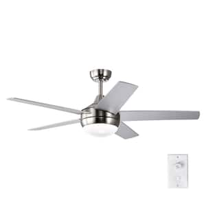 52 in. Integrated LED Indoor Brushed Nickel 5-Blade Ceiling Fan with Light Kit and Wall Control