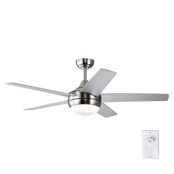 Edvivi 52 in. Integrated LED Indoor Brushed Nickel 5-Blade Ceiling Fan with Light Kit and Wall Control