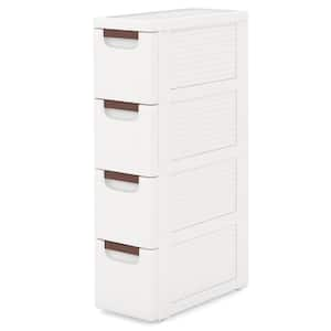 White 29.5 in. Narrow Rolling Storage Cabinet with 4-Drawer Pull Handles Built-in Wheels