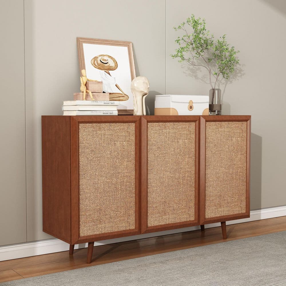 Nightingale Walnut Wood Entryway Storage Buffet Cabinet 47 in. W Sideboard with 3-Doors and 2-Shelves