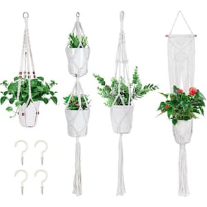 4 types Cotton Rope White Macrame Plant Hanger with Hook (4-Pack)