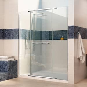 Vitreo-X 34 in. x 60 in. x 74.75 in. Semi-Framed Pivot Shower Door in Chrome with Right Drain White Acrylic Base