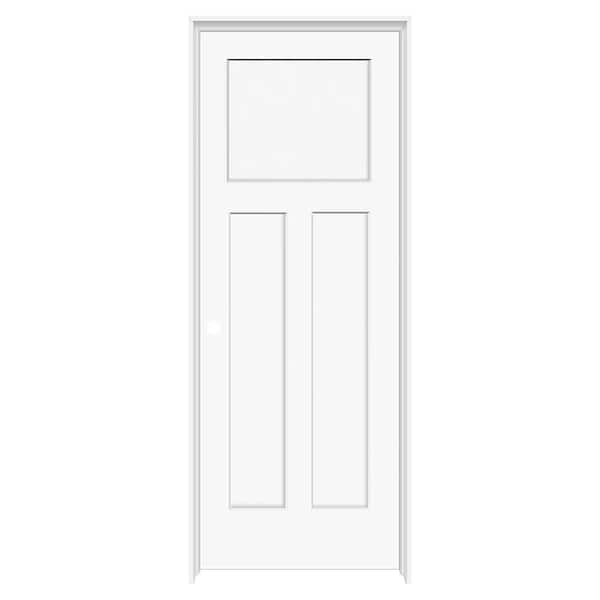 Builders Choice 28 in. x 80 in. 3-Panel Craftsman Shaker Smooth Right HC White Primed Molded Composite Single Prehung Interior Door