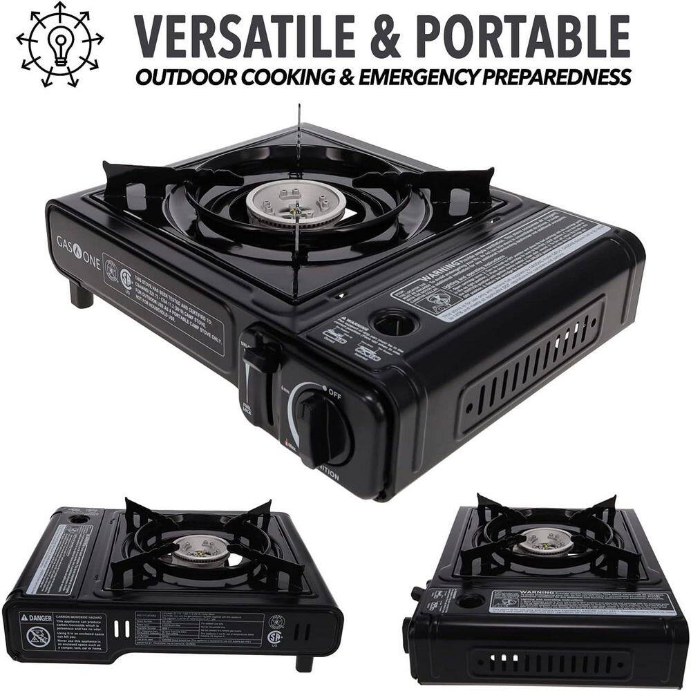 Black Portable Gas Stove with Carrying Case, 9,000 BTU