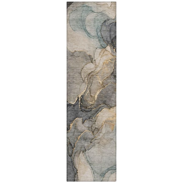 Chantille Machine Washable Indoor/Outdoor Abstract ACN3119 Charcoal 2 ft. x 7 ft. Runner Rug