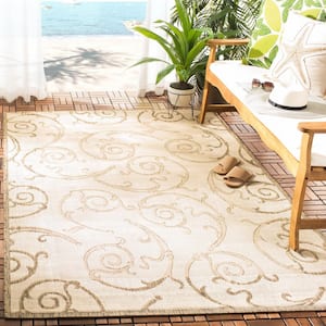 Courtyard Natural/Brown 4 ft. x 6 ft. Border Indoor/Outdoor Patio  Area Rug