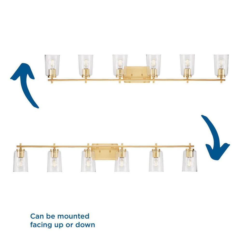 Adley Satin Brass 6-Light Vanity Fixture with Clear Glass Shades