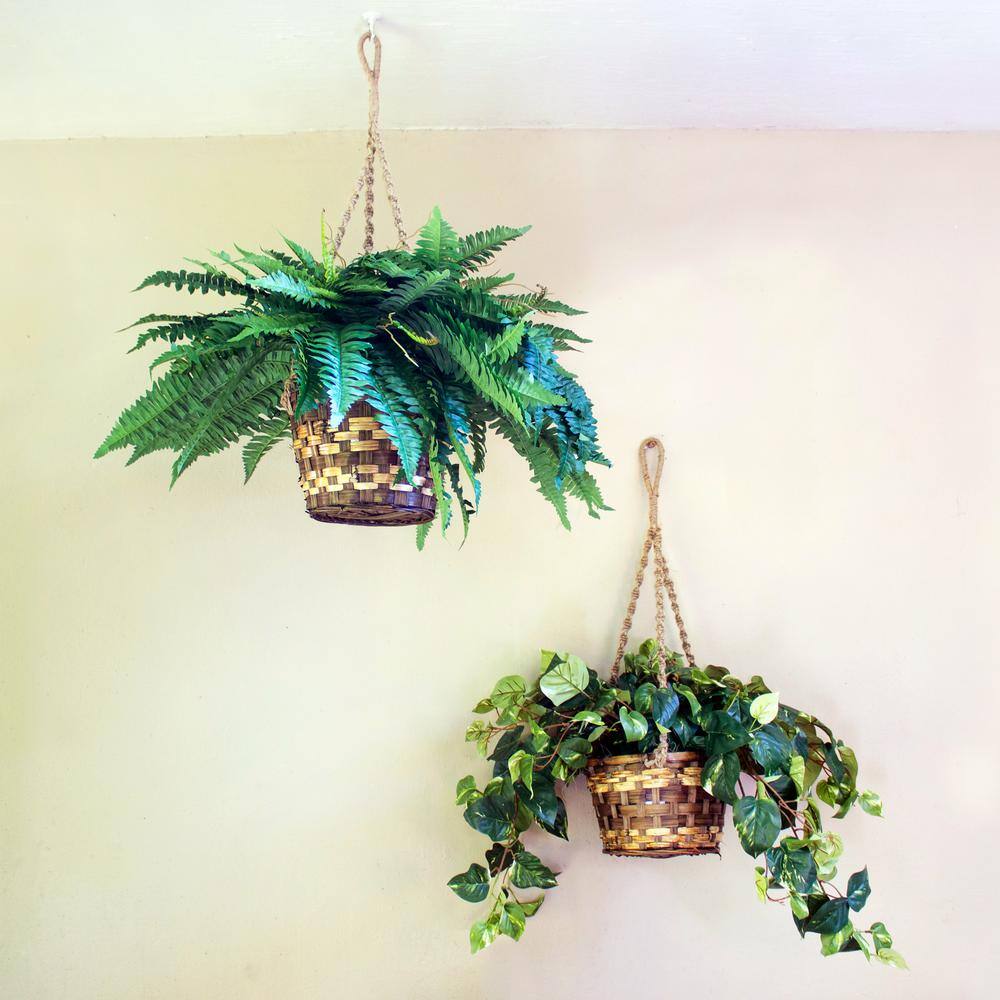 Lifelike Pothos Hanging Basket with Silk Leaves