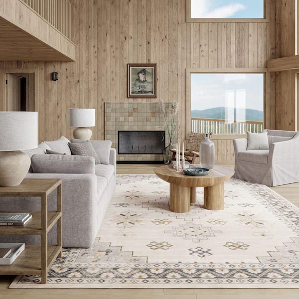 Clovebud Geometric Machine Washable Grey 6 ft. x 9 ft. Indoor/Outdoor Patio Area Rug