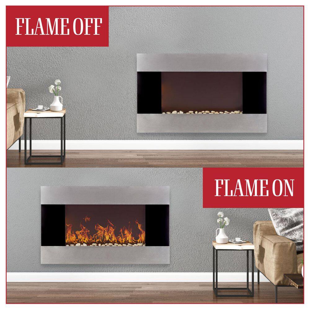 36-Inch Stainless Steel Wall-Mount Electric Fireplace with Remote