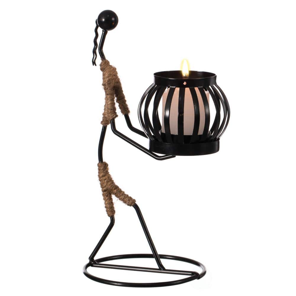 Black Wire Figure Candle Holder with Rope Accents