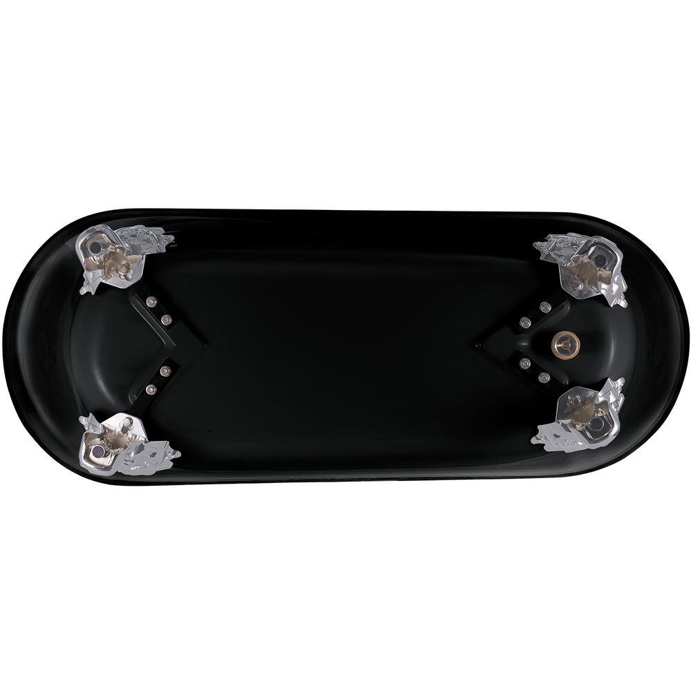 69" Black Acrylic Clawfoot Soaking Bathtub with Silver Feet