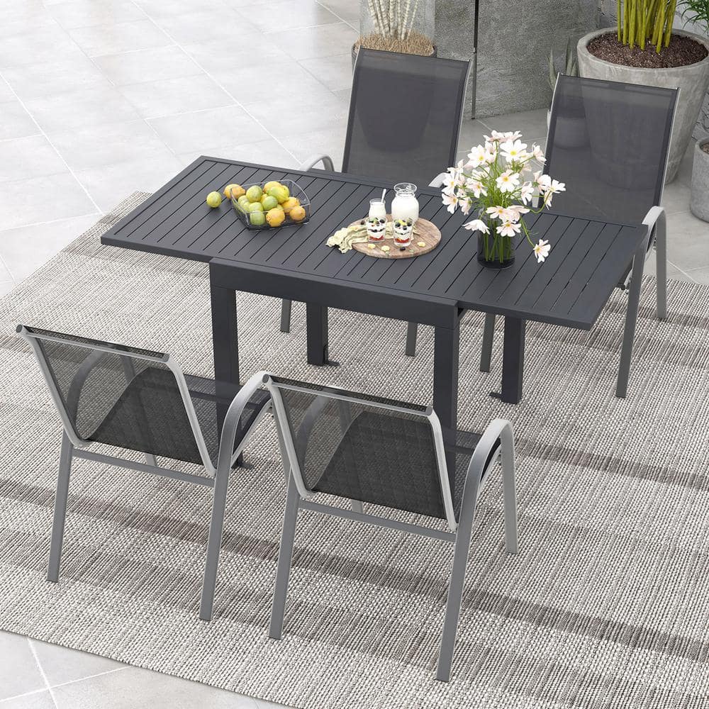 5-Piece Metal Outdoor Dining Set with Extendable Aluminum Table and 4 Stackable Chairs price history on PriceWatchPro