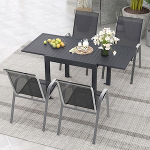 5-Piece Metal Outdoor Dining Set with Extendable Aluminum Table and 4 Stackable Chairs