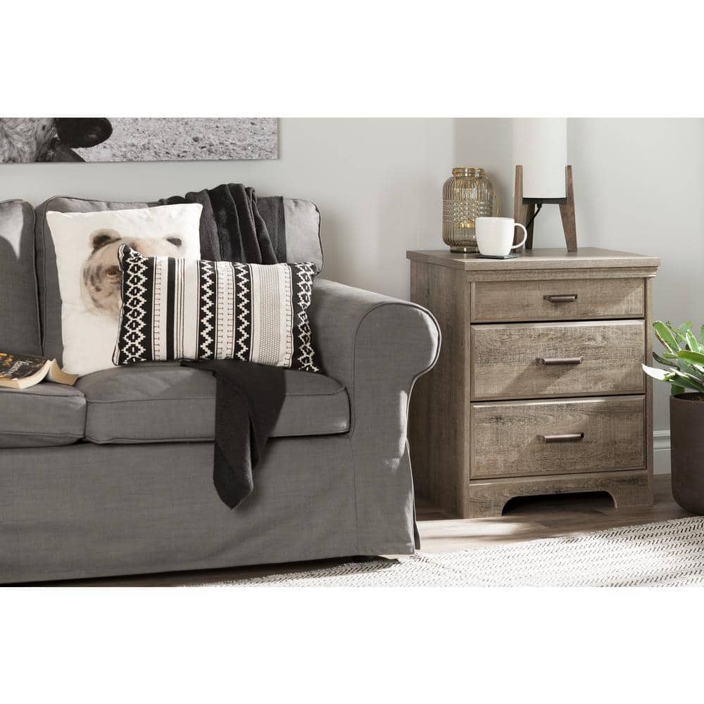 Weathered Oak 2-Drawer Nightstand with Charging Station