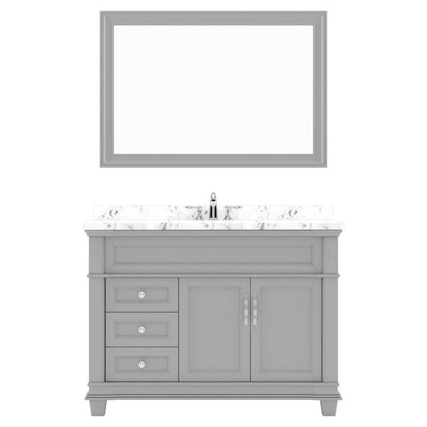 Virtu USA Victoria 48 in. W x 22 in. D x 36 in. H Single Sink Bath Vanity in Gray with Quartz Top and Mirror