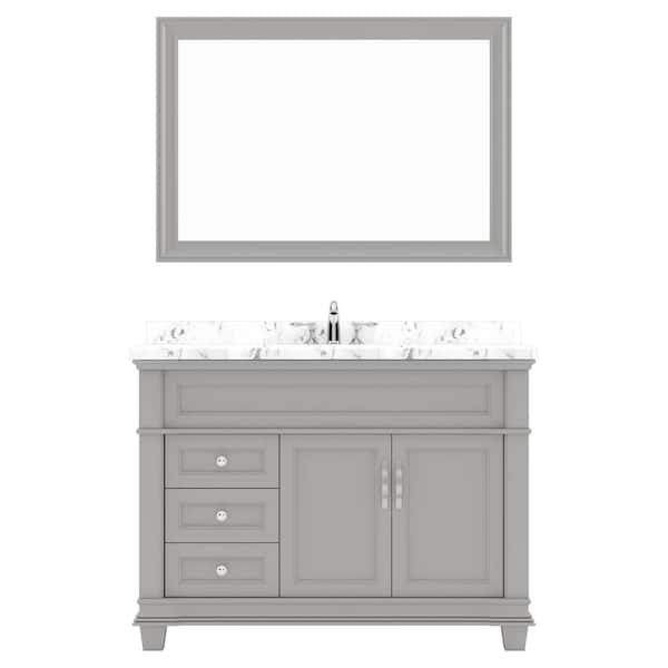 Virtu USA Victoria 48 in. W x 22 in. D x 36 in. H Single Sink Bath Vanity in Gray with Quartz Top and Mirror