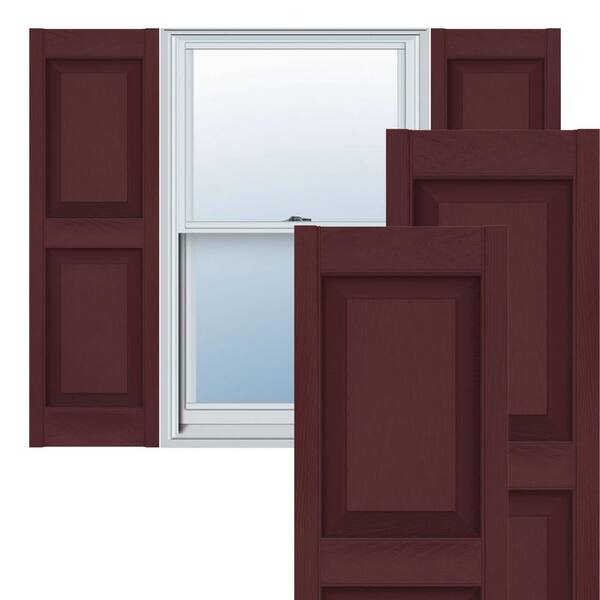 Ekena Millwork 12 in. x 37 in. Lifetime Vinyl TailorMade 2 Equal Raised Panel Shutters Pair Bordeaux