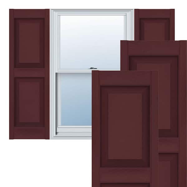 Ekena Millwork 12 in. x 39 in. Lifetime Vinyl Custom Two Equal Raised Panel Shutters Pair Bordeaux