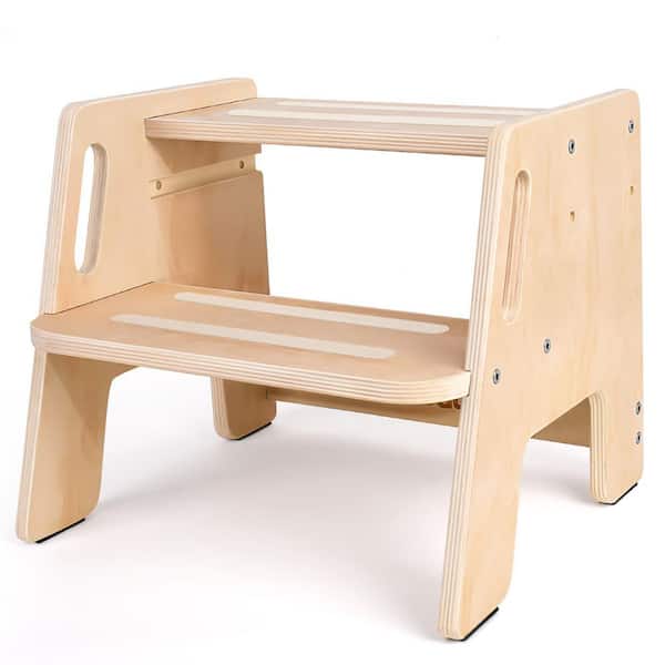 Reach 1 ft. Wooden Height-Adjustable 2-Step Stool, Potty Training Stool with Handles for Bathroom Sink Kitchen Bedroom